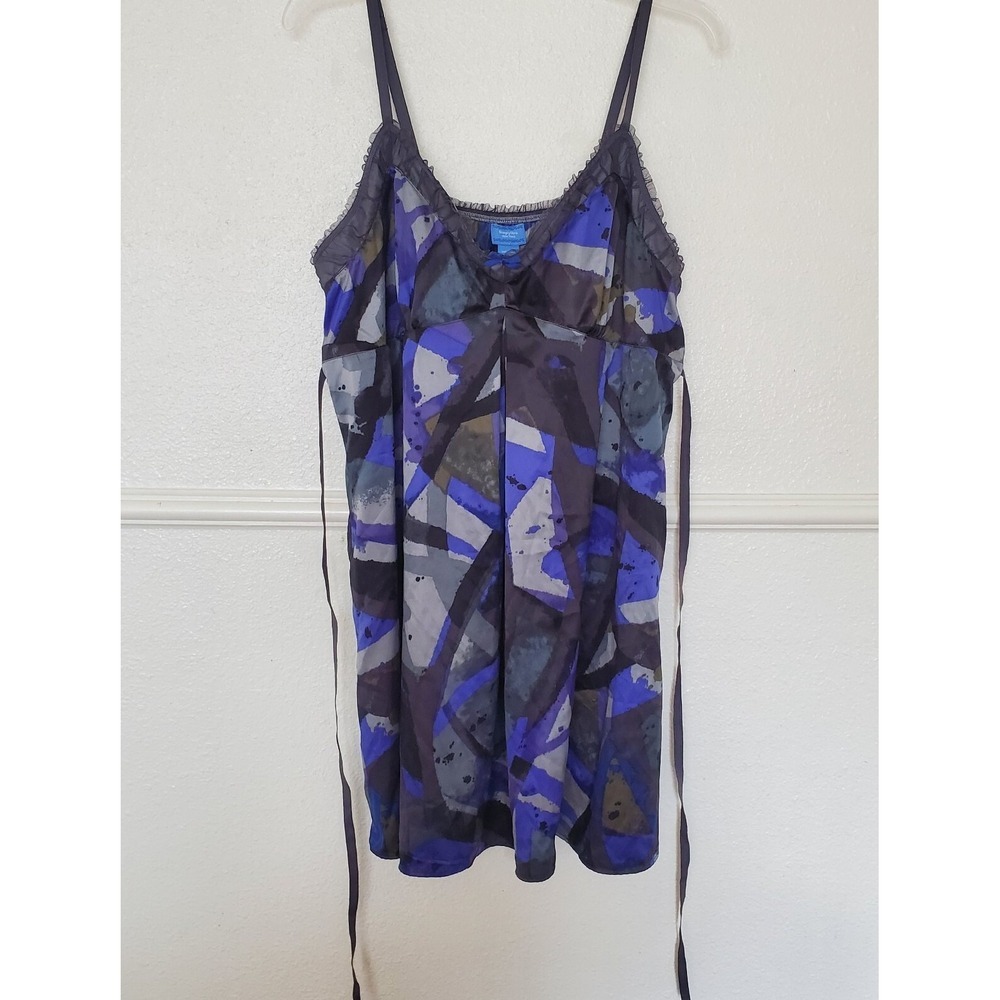 Simply Vera Vera Wang Chemise Nightgown XL Purple Blue Abstract Mesh Trim NWT